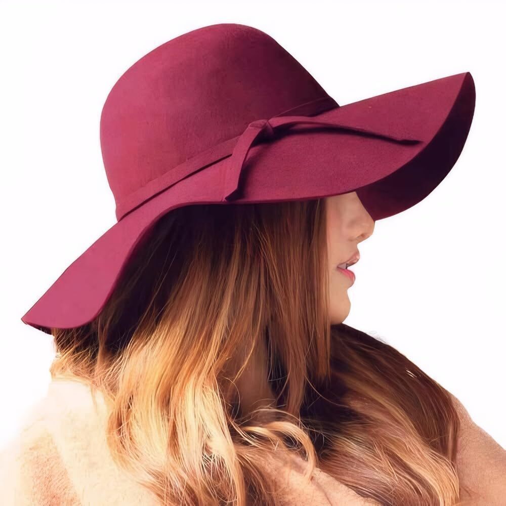 4906 Foldable Wide Brim Beach Retro Fedora Floppy Wool Felt Hat Vintage Red